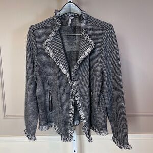 Lulu-B Black & White Fringed Tweed Blazer